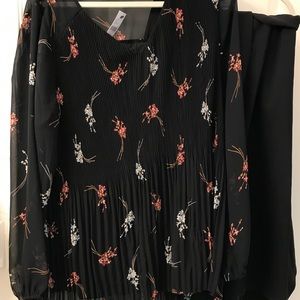 Lane Bryant Floral Blouse/Hi-Low Black Midi Skirt
